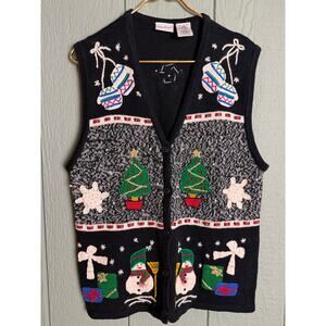 Vintage 90s Bobbie Brooks Holiday Knit Sweater Vest LG Cottagecore